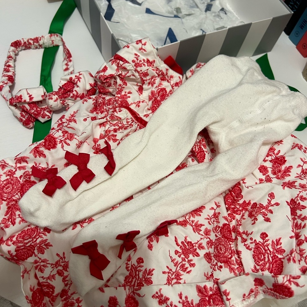 Janie and jack infant red and white dress with leggings - Picture 3 of 3
